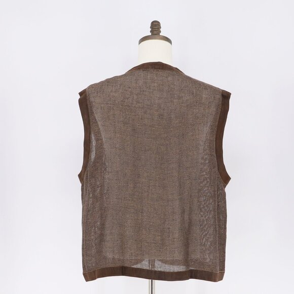 Vintage ANTHONY TARASSI Brown Net Vest Suede Trim Size XL - Picture 4 of 5